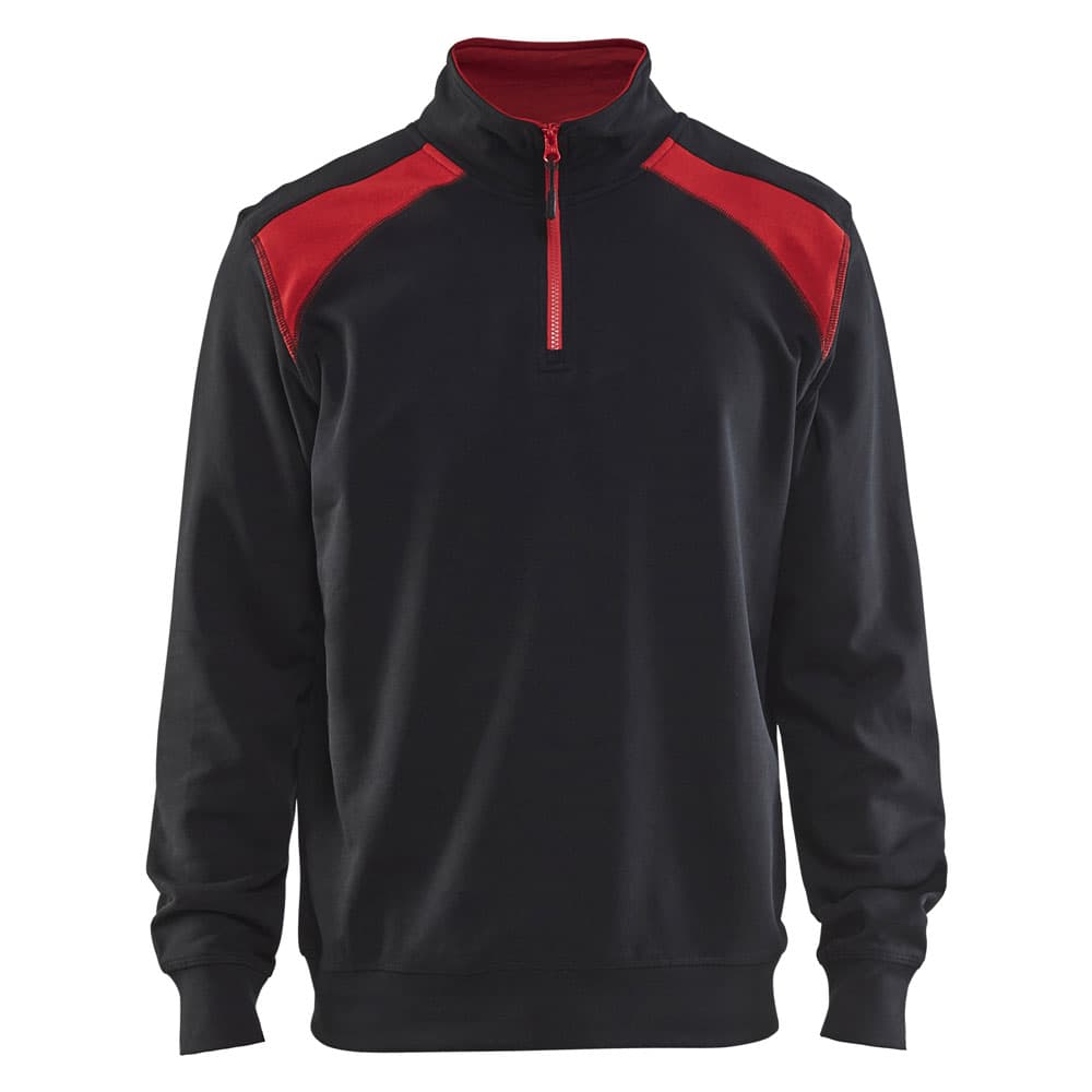 Blaklader Sweatshirt Bi-Colour met halve rits zwart rood voorkant 33531158