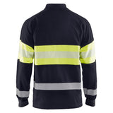Blaklader multinorm piqué polo lange mouw marine high vis geel achterkant 343817268933