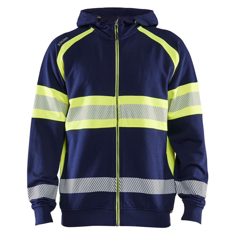 Blaklader high vis hooded sweatshirt marine high vis geel voorkant 355211588933
