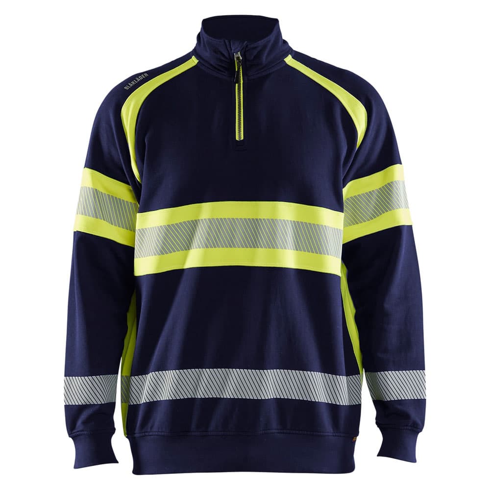 Blaklader high vis sweater halve rits marine high vis geel voorkant 355311588933