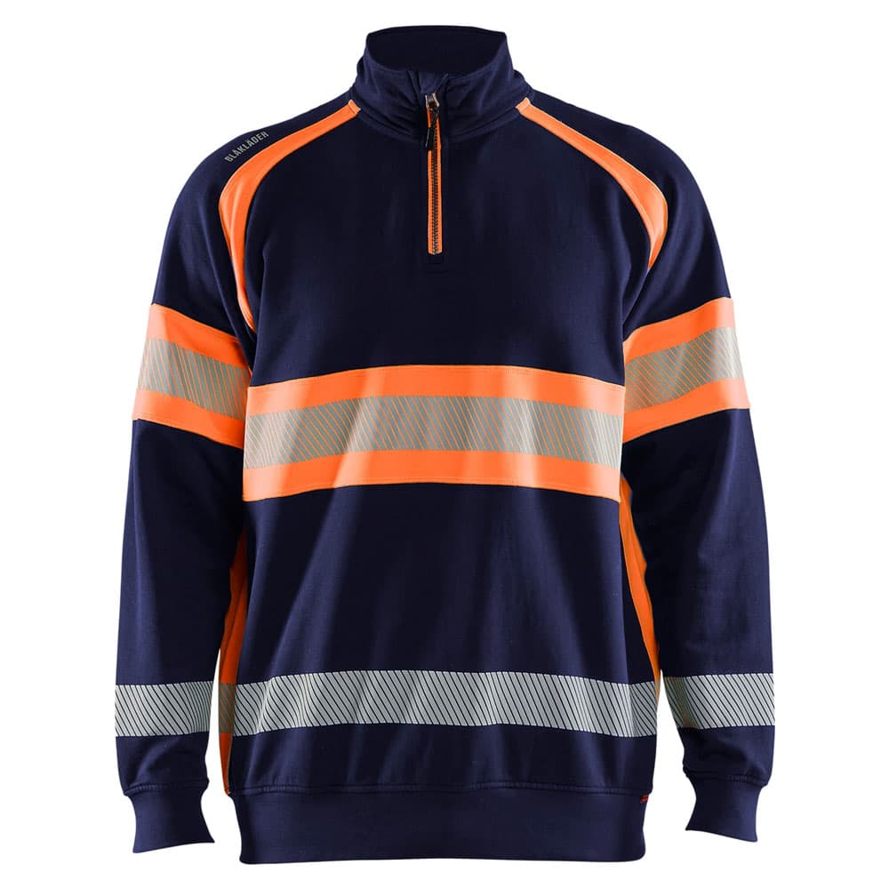 Blaklader high vis sweater halve rits marineblauw oranje voorkant 355311588933