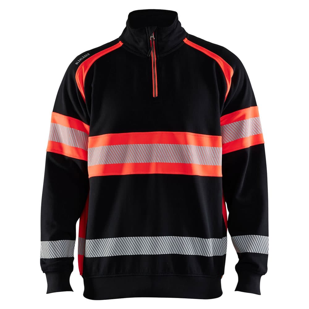Blaklader high vis sweater halve rits zwart high vis rood voorkant 355311588933