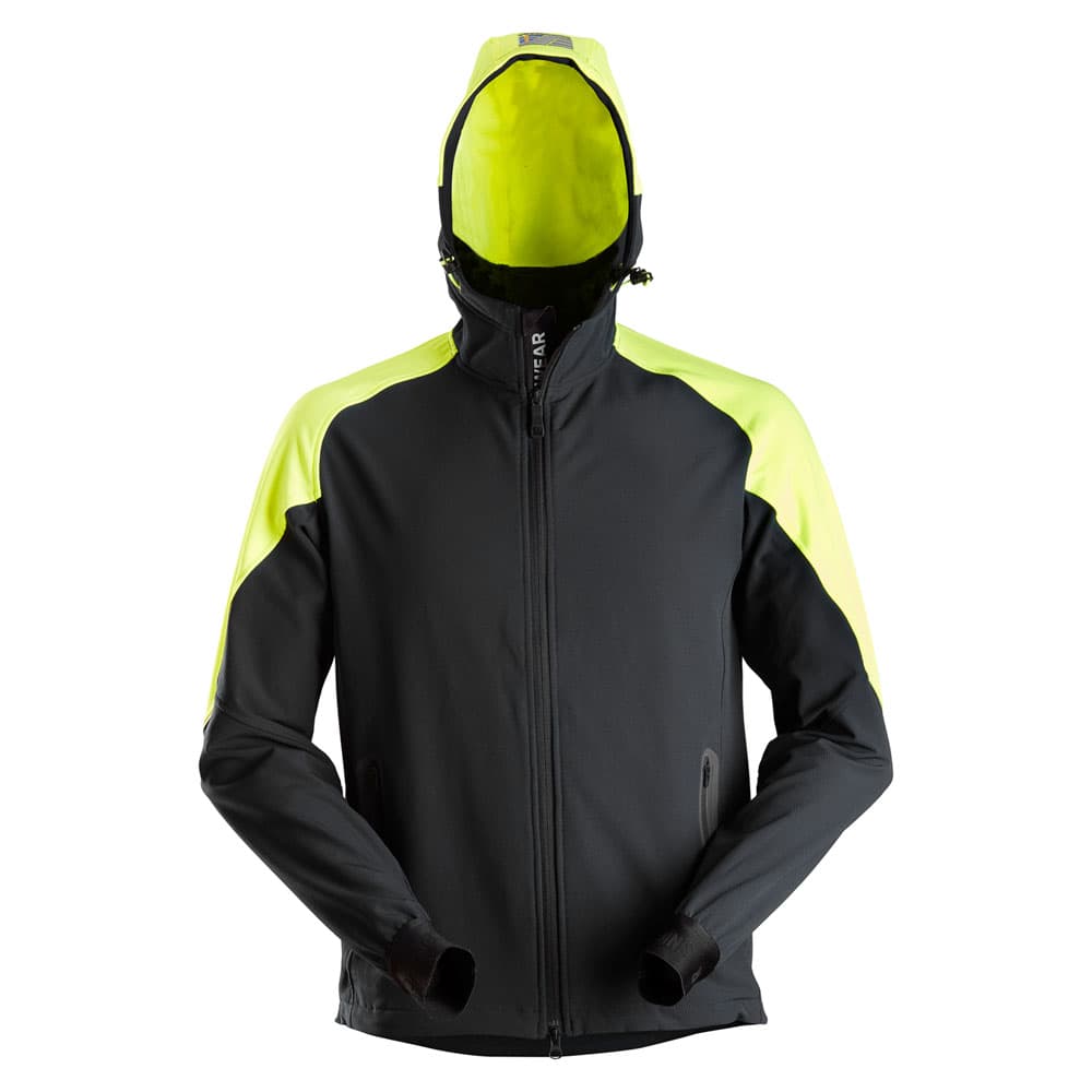 Snickers Neon Hoodie met Rits zwart fluor geel voorkant 8025