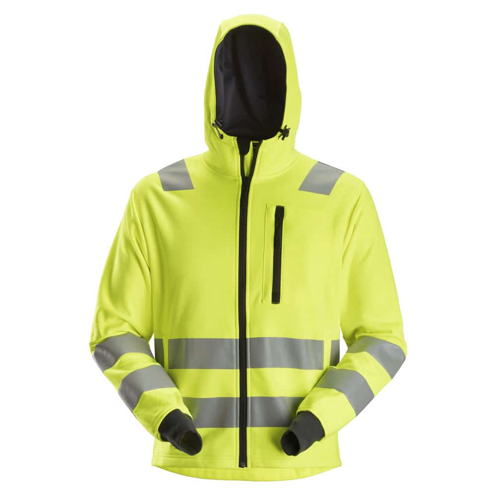 Snickers High-Vis Hoodie met rits Klasse 2/3 fluor geel voorkant 8039
