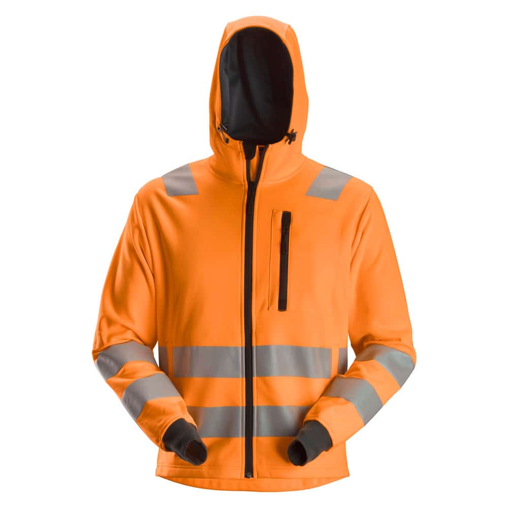 Snickers High-Vis Hoodie met rits Klasse 2/3 fluor oranje voorkant 8039