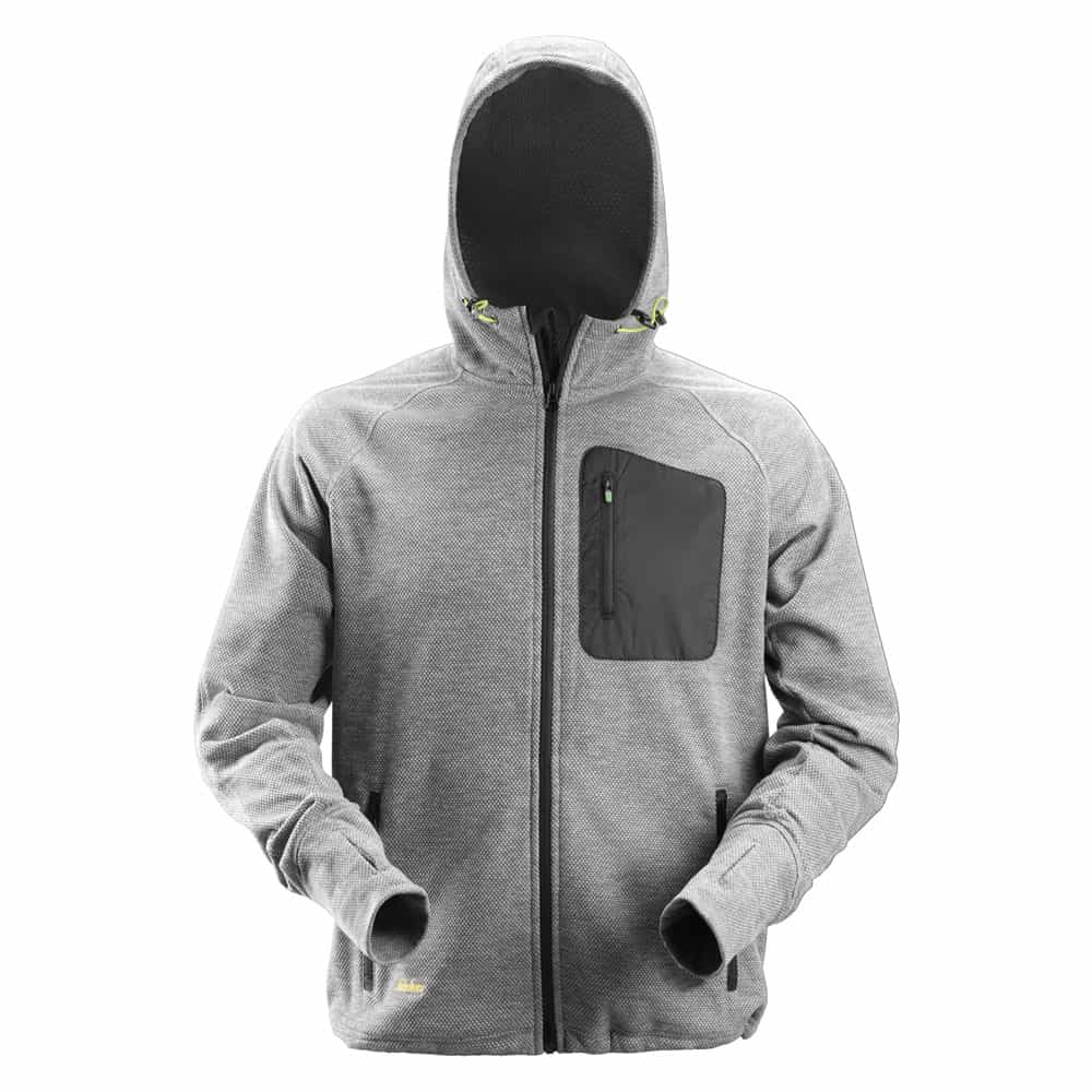 Snickers Fleece Hoodie grijs zwart voorkant 8041