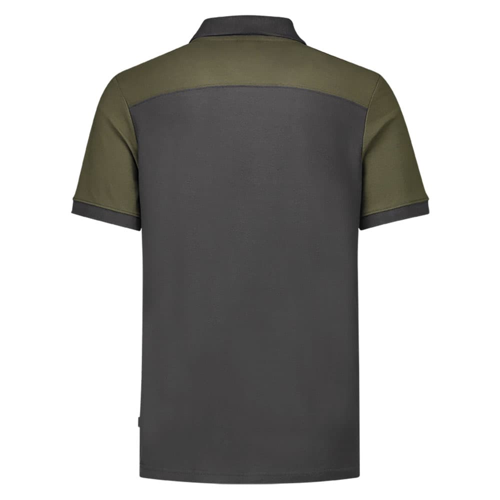 Tricorp Poloshirt Bicolor Naden donkergrijs legergroen achterkant 202006