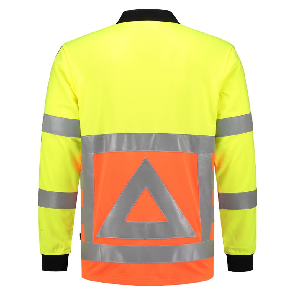 Tricorp Poloshirt Verkeersregelaar Lange mouwen fluor oranje fluor geel achterkant 203002