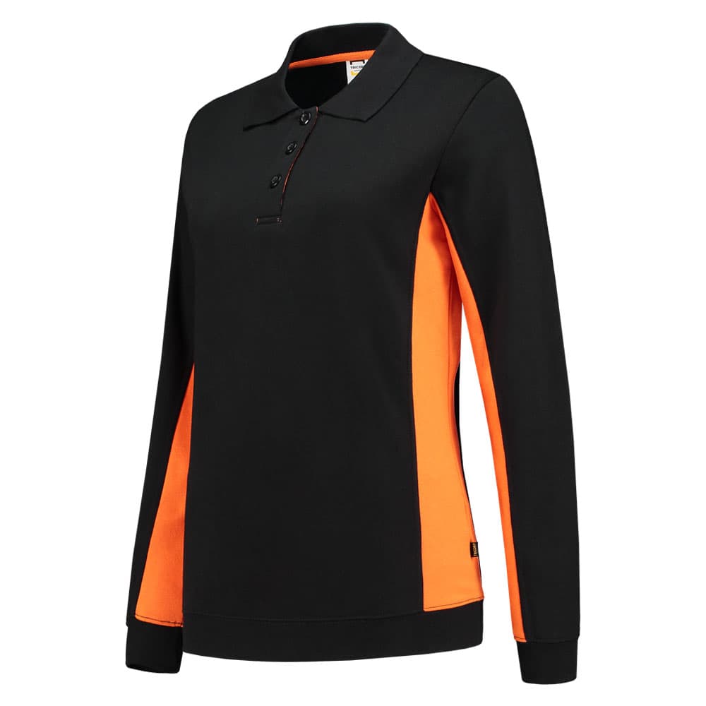 Tricorp Polosweater Bicolor Dames zwart oranje voorkant 302002