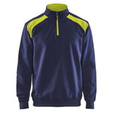 Blaklader Sweatshirt Bi-Colour met halve rits marineblauw fluor geel voorkant 33531158