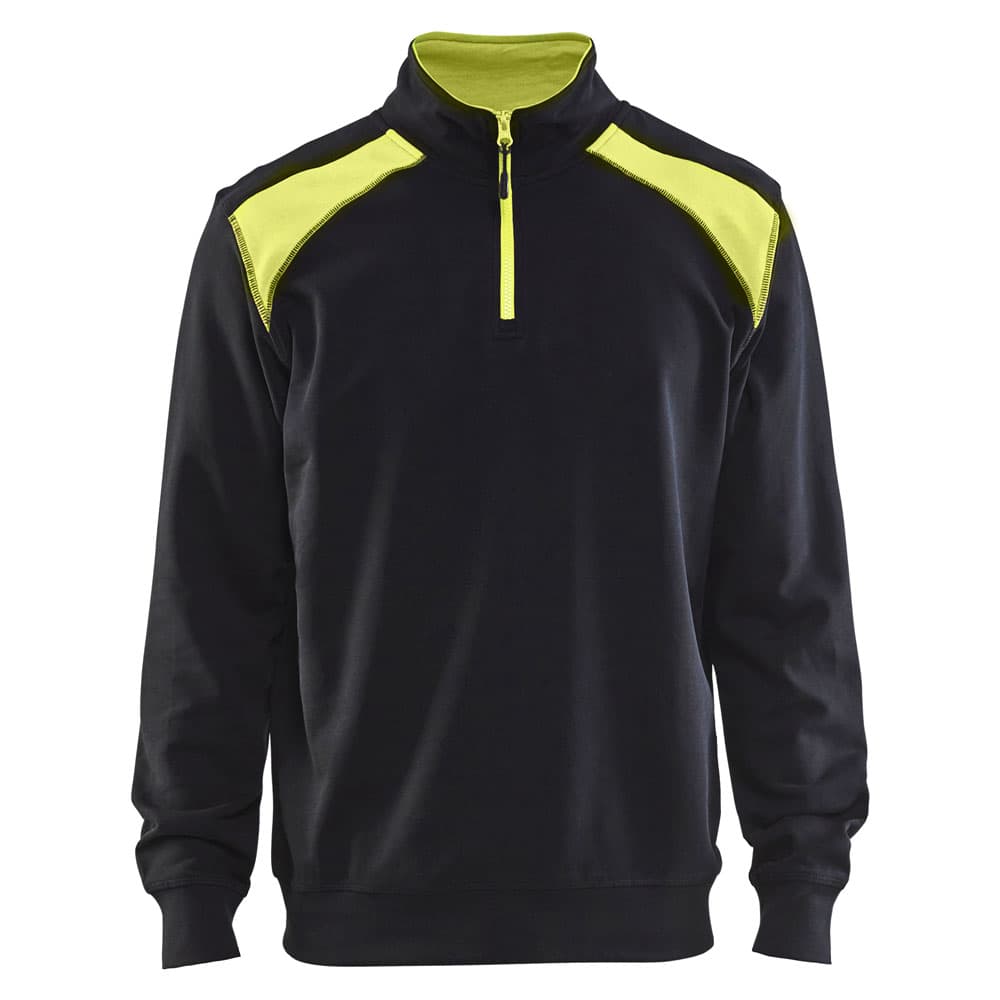 Blaklader Sweatshirt Bi-Colour met halve rits zwart fluor geel voorkant 33531158