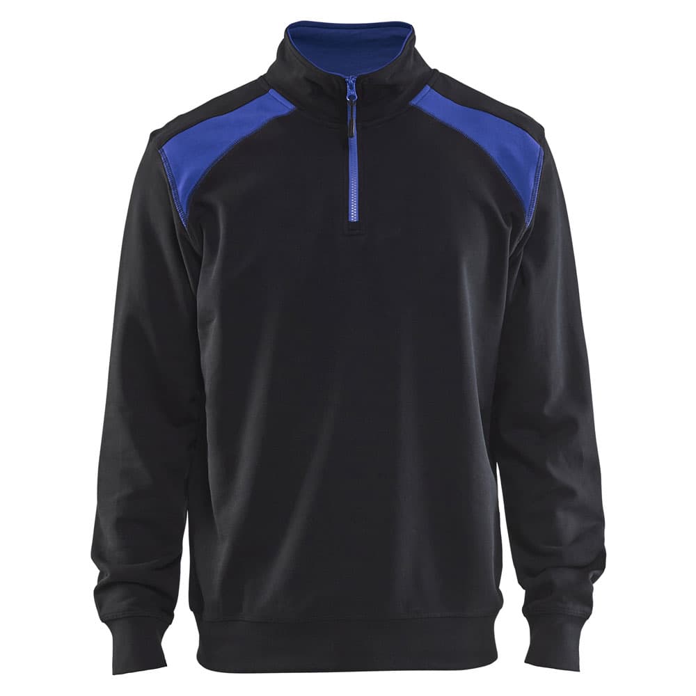 Blaklader Sweatshirt Bi-Colour met halve rits zwart korenblauw voorkant 33531158