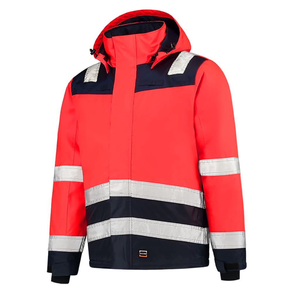 Tricorp Midi Parka High vis Bicolor fluor rood inktblauw voorkant 403023