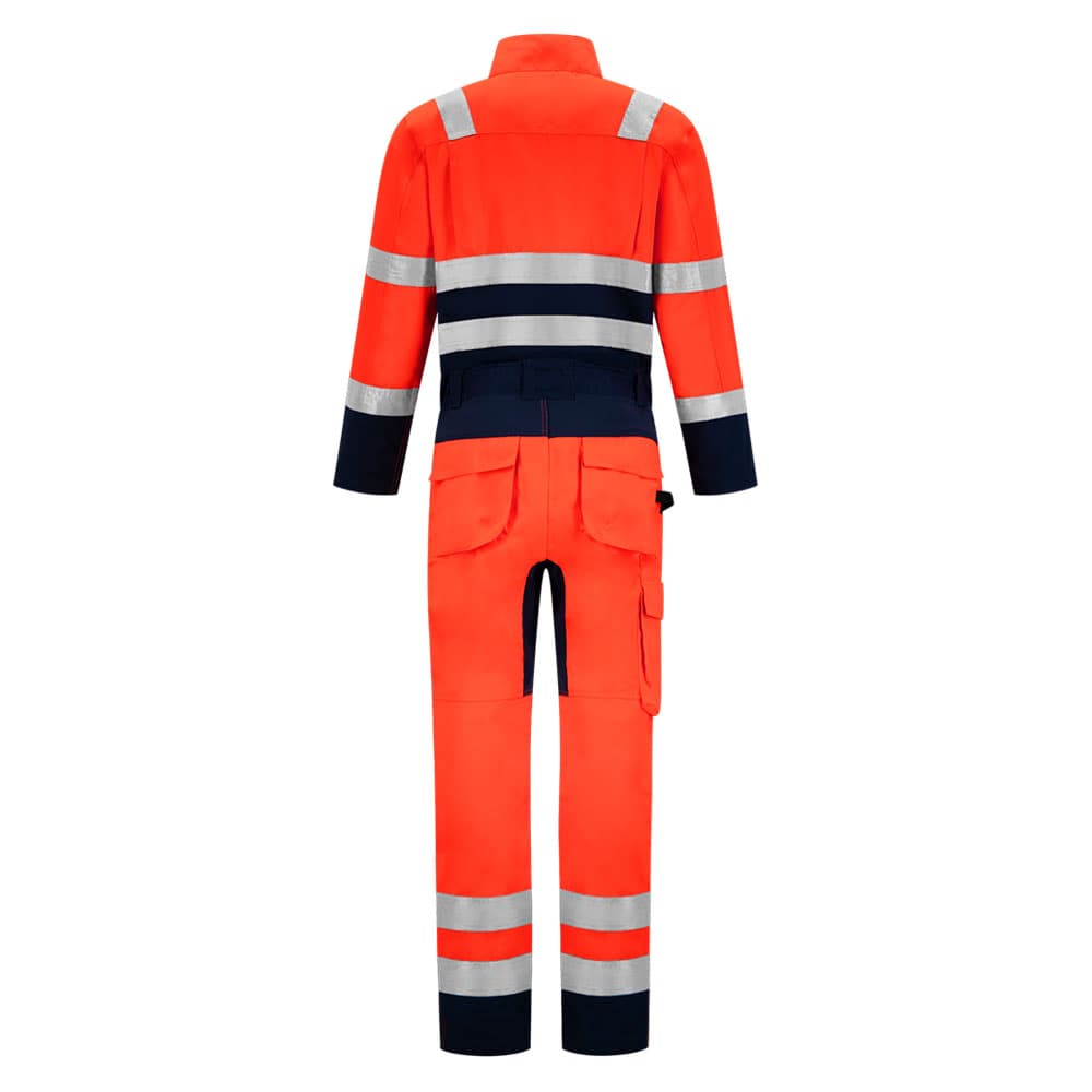 Tricorp Overall High vis Bicolor fluor rood inktblauw achterkant 753009