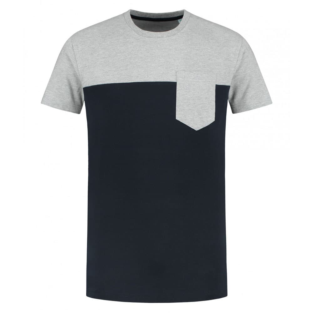 Lemon & Soda T-shirt iTee pocket grijs melange marineblauw voorkant SS LEM1115