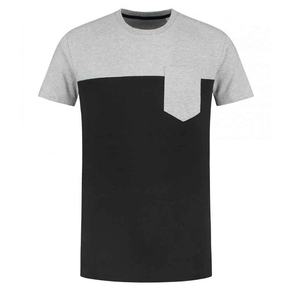 Lemon & Soda T-shirt iTee pocket SS grijs melange zwart voorkant LEM1115