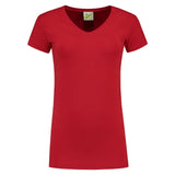 Lemon & Soda Cotton Elastane V-neck T-shirt Short Sleeves for her rood voorkant  LEM1262
