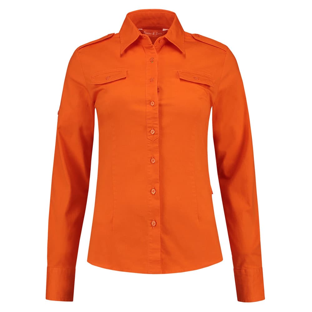 Lemon & Soda Twill Shirt Long Sleeves for her oranje voorkant LEM3912