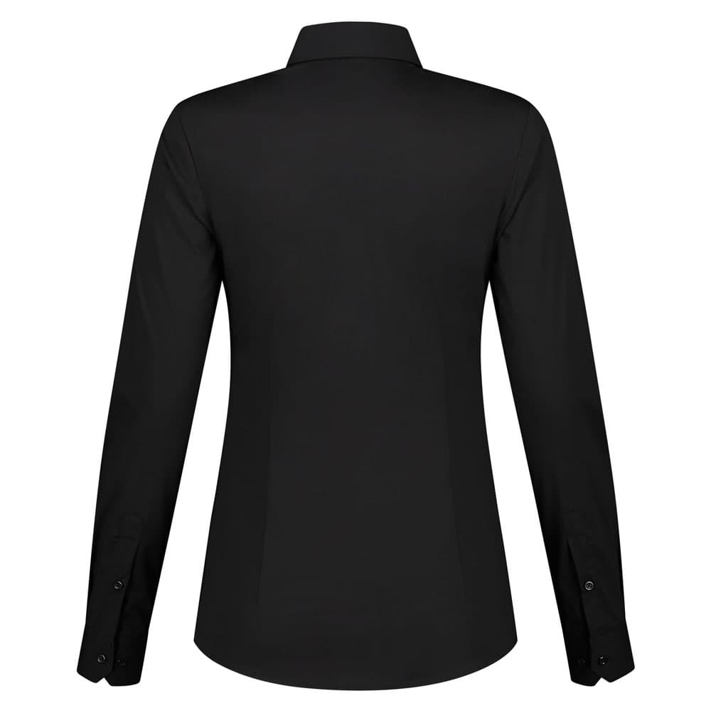 Lemon & Soda Stretch Poly-Cotton Mix Poplin Shirt Long Sleeves for her zwart achterkant LEM3923