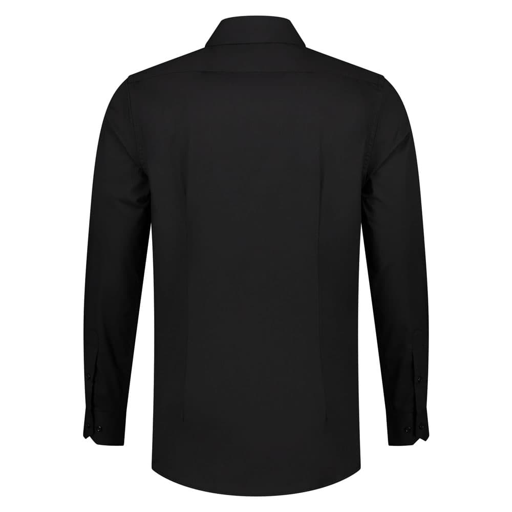 Lemon & Soda Stretch Poly-Cotton Mix Poplin Shirt Long Sleeves for him zwart achterkant LEM3925