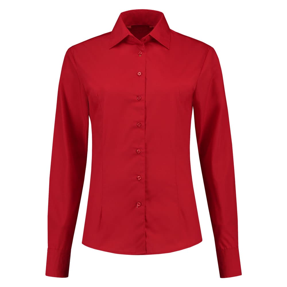 Lemon & Soda Poly-cotton Mix Poplin Shirt Long Sleeves for her rood voorkant LEM3932