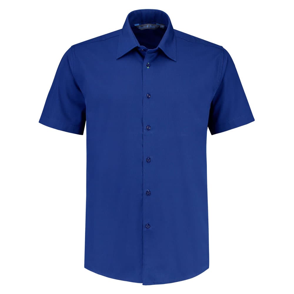 Lemon & Soda Poly-cotton Mix Poplin Shirt Short Sleeves for him koningsblauw voorkant LEM3936
