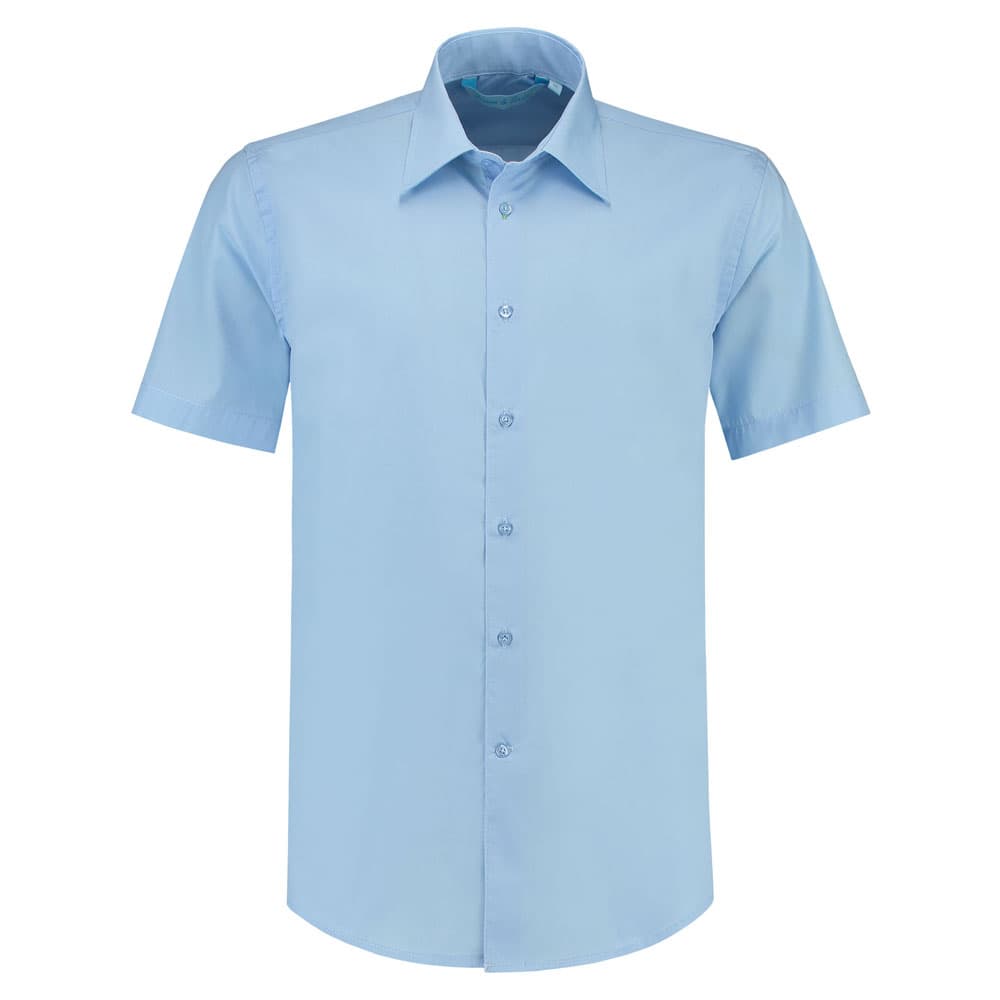Lemon & Soda Poly-cotton Mix Poplin Shirt Short Sleeves for him lichtblauw voorkant LEM3936