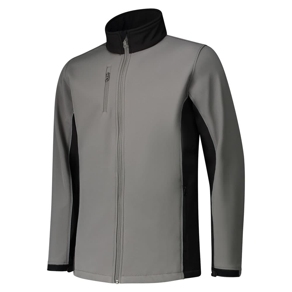 Lemon & Soda Workwear Contrast Softshell Jacket grijs zwart voorkant LEM4800