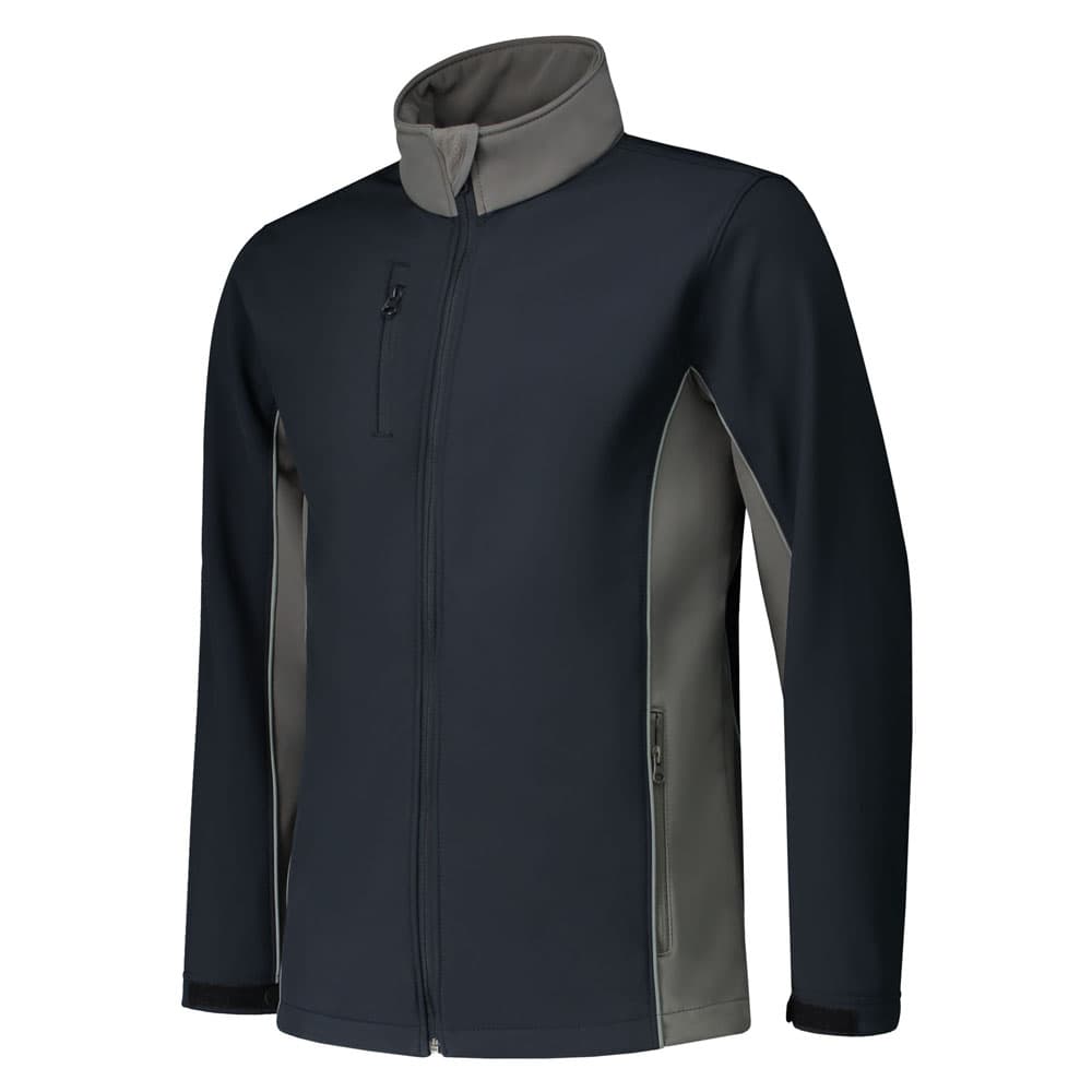 Lemon & Soda Workwear Contrast Softshell Jacket marineblauw grijs voorkant LEM4800