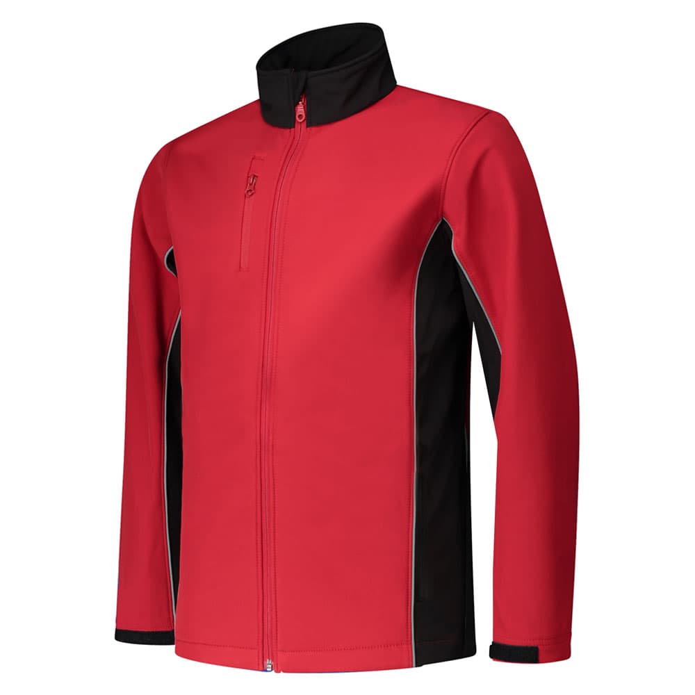 Lemon & Soda Workwear Contrast Softshell Jacket rood zwart voorkant LEM4800