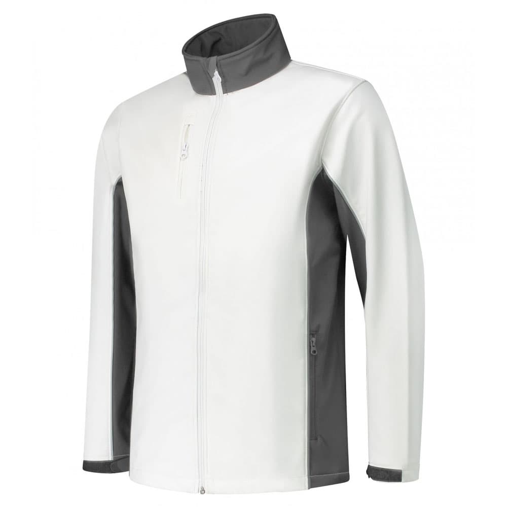 Lemon & Soda Workwear Contrast Softshell Jacket wit grijs voorkant LEM4800