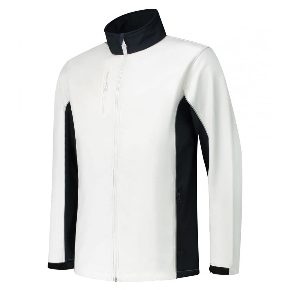 Lemon & Soda Workwear Contrast Softshell Jacket wit marineblauw voorkant LEM4800
