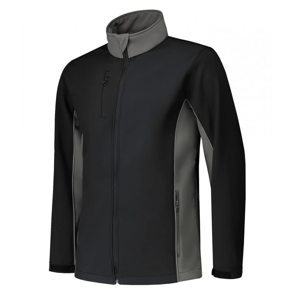 Lemon & Soda Workwear Contrast Softshell Jacket zwart grijs voorkant LEM4800